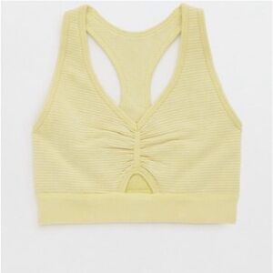 Aerie Offline Seamless Ribbed Totally Textured Sports Bra  Keyhole Citron Yellow